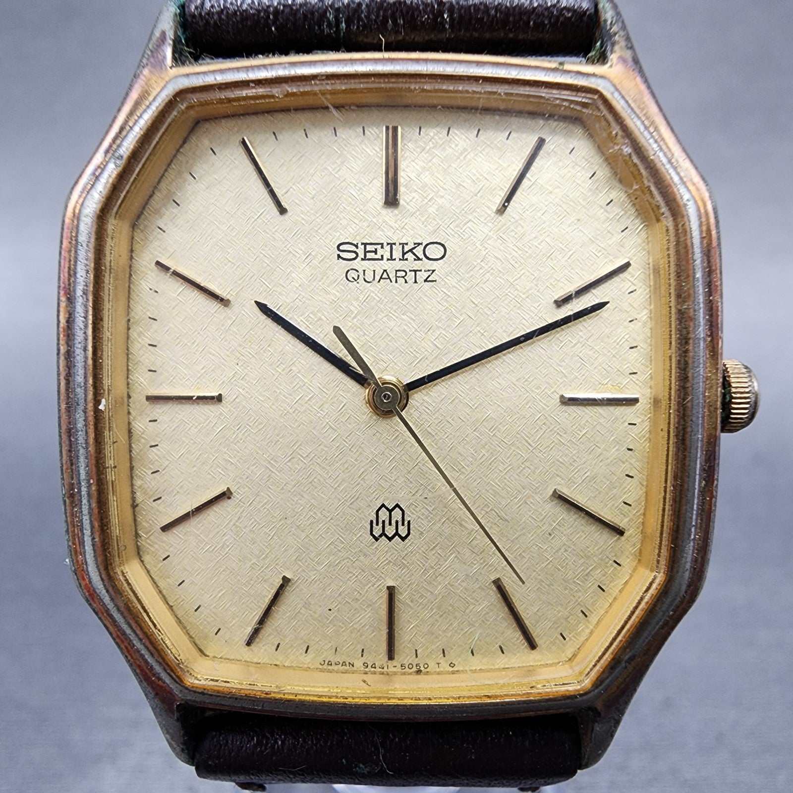 Seiko Watch Men 31mm Champagne Dial Gold Tone Octagon 94415040 New Battery1
