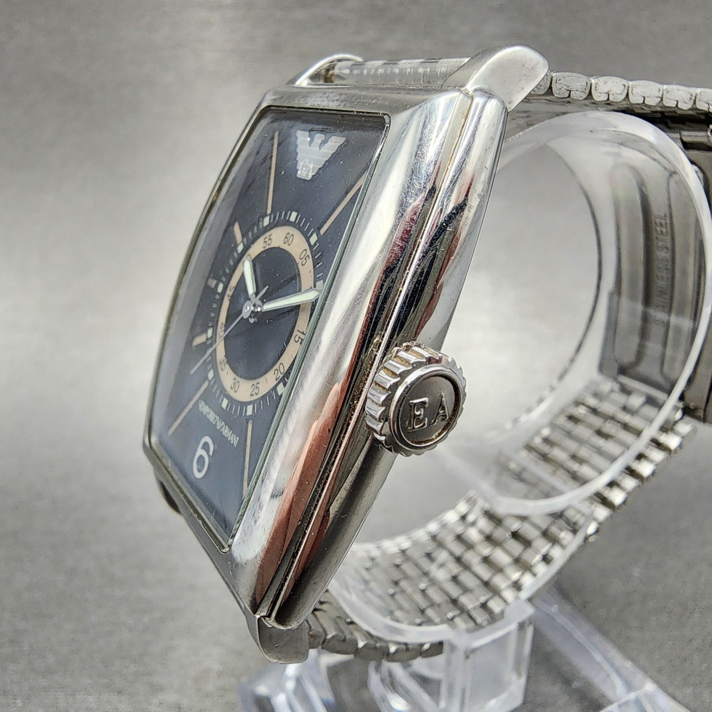 Emporio Armani Tank Watch Men 33mm Black Dial READ!!!!!!!!!!! Rectangle New Batt2