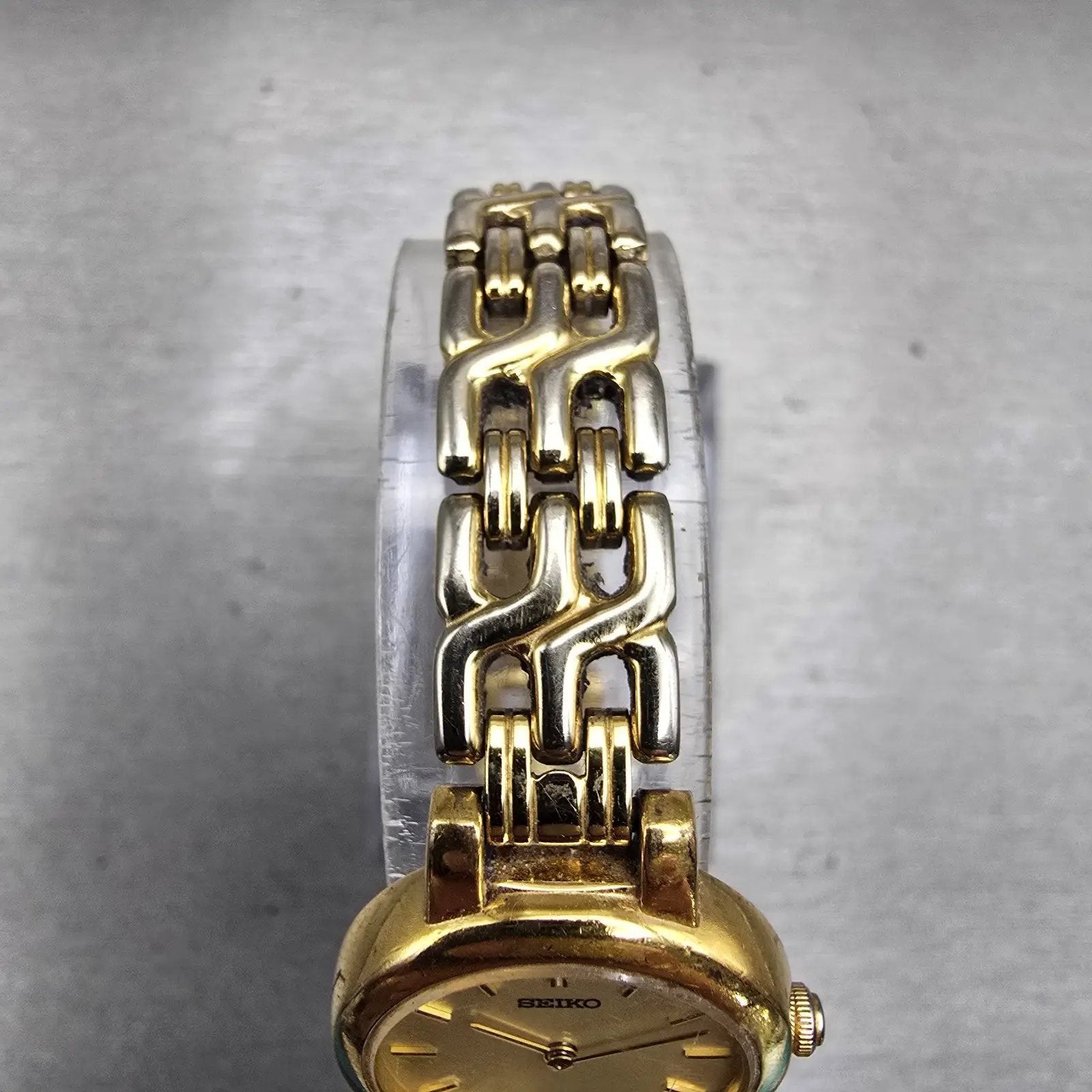 Seiko Watch Women 21mm Champagne Dial Gold Tone Round 1N00-1E09 New Battery VTG4