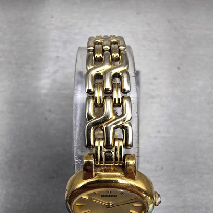 Seiko Watch Women 21mm Champagne Dial Gold Tone Round 1N00-1E09 New Battery VTG4