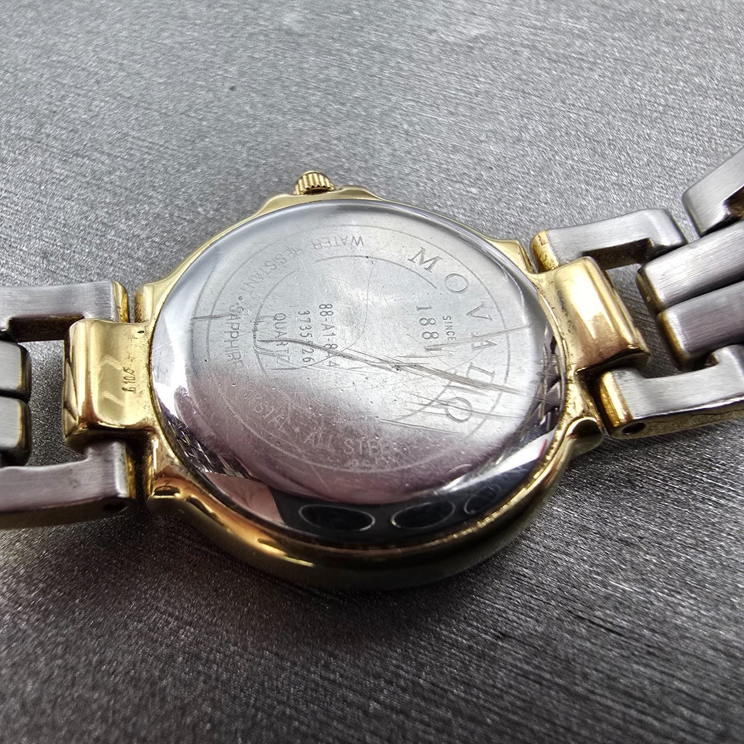 Movado Watch Women 26mm Black Dial Gold Tone Round 88-A1-844 New Battery9