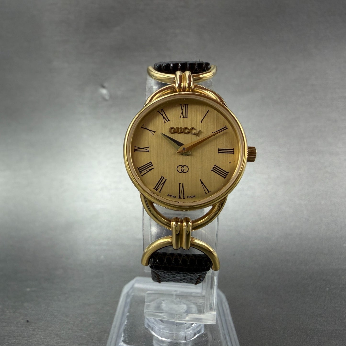 Gucci 6000L Watch Women 23mm Champagne Dial Gold Plated Round Roman PARTS6