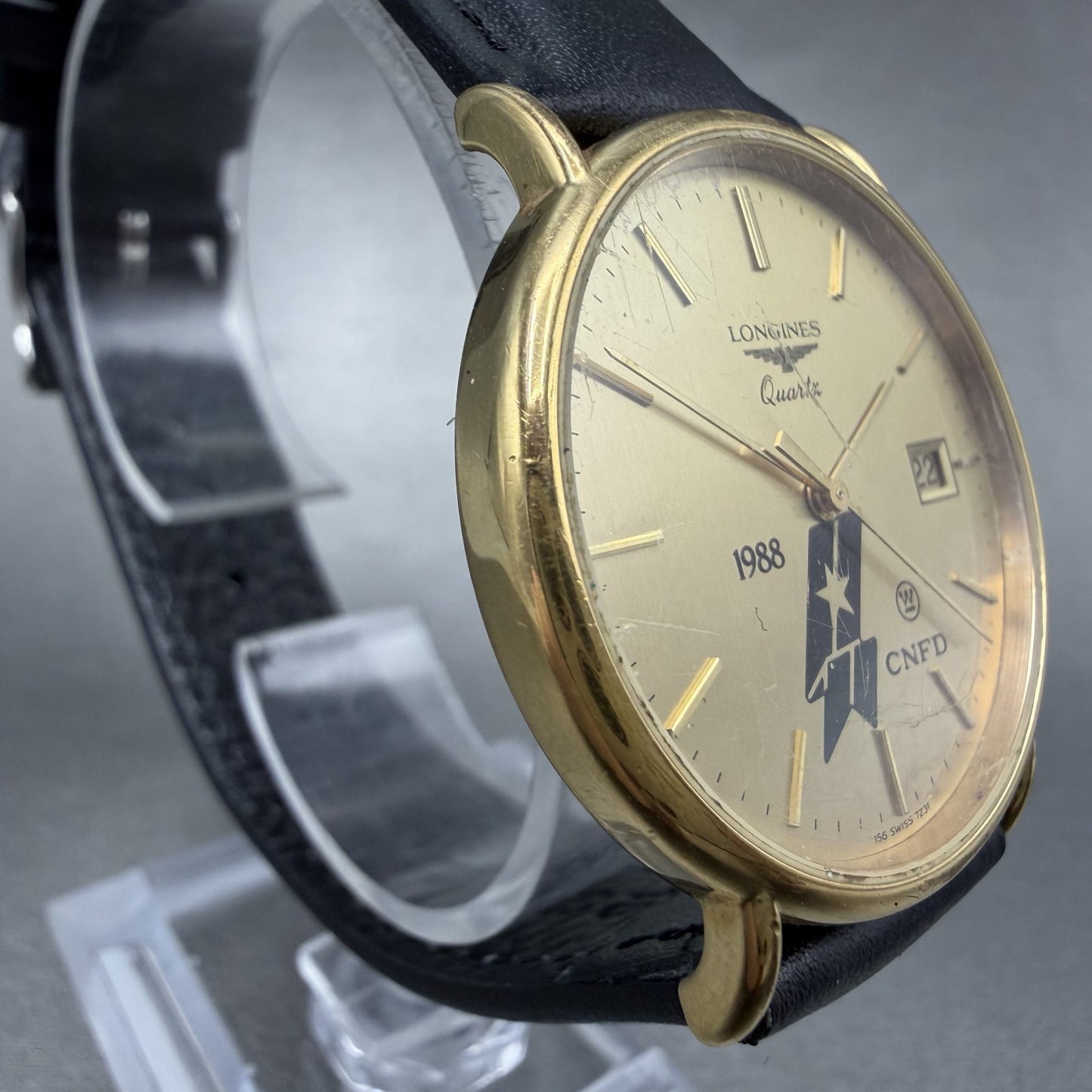 Longines Watch Men 33mm Gold Dial Gold Tone Date Round 7231 156 New Battery3