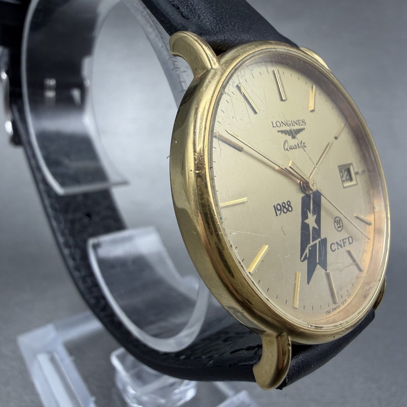 Longines Watch Men 33mm Gold Dial Gold Tone Date Round 7231 156 New Battery3