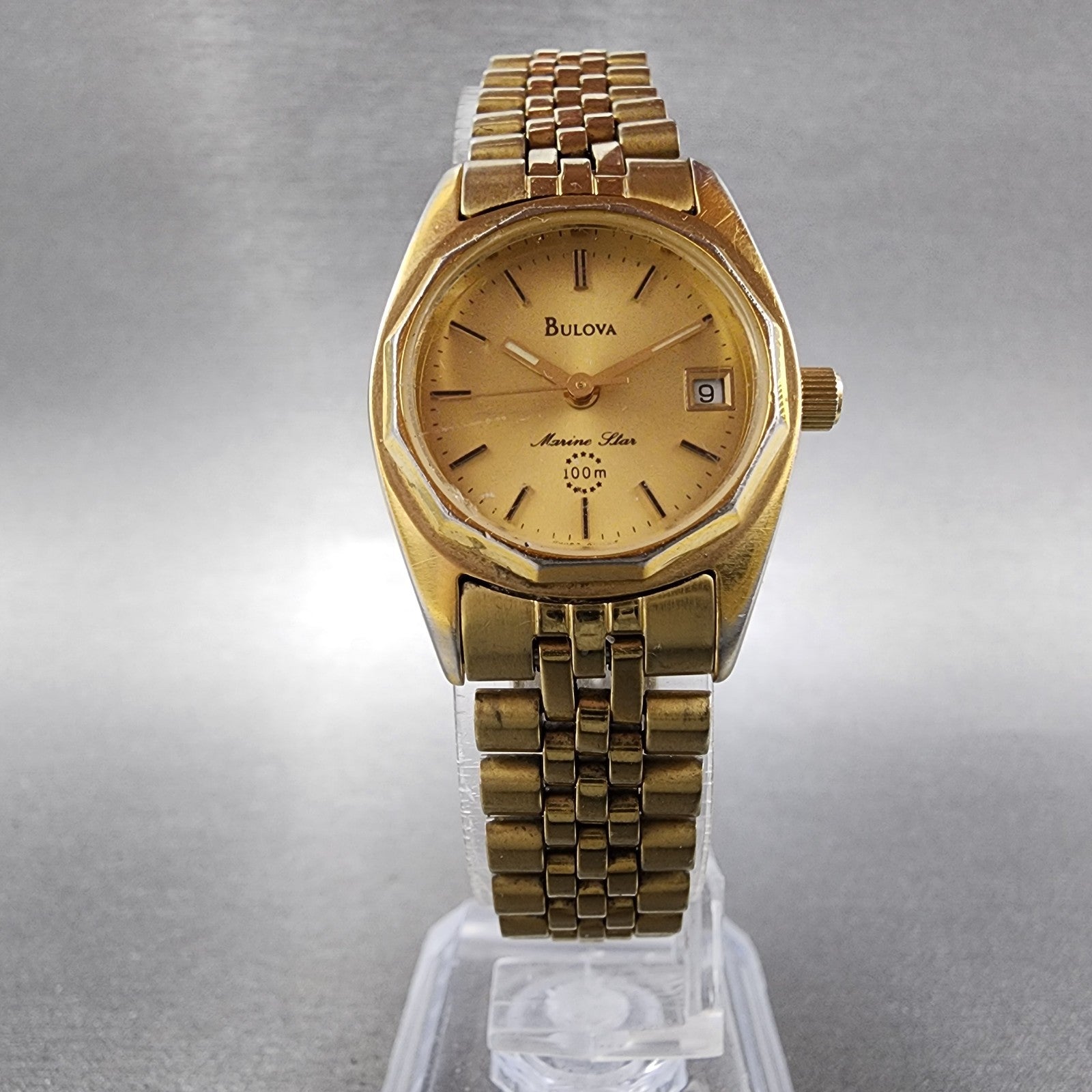 Bulova Marine Star Watch Women 24mm Champagne Dial Gold Tone Date 92G25 PARTS6