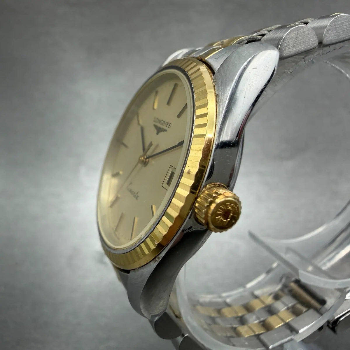 Longines Watch Men 33mm Gold Dial Two Tone Date Round 156.1647 New Battery2