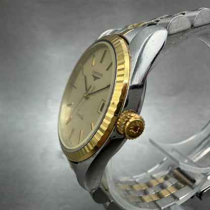 Longines Watch Men 33mm Gold Dial Two Tone Date Round 156.1647 New Battery2