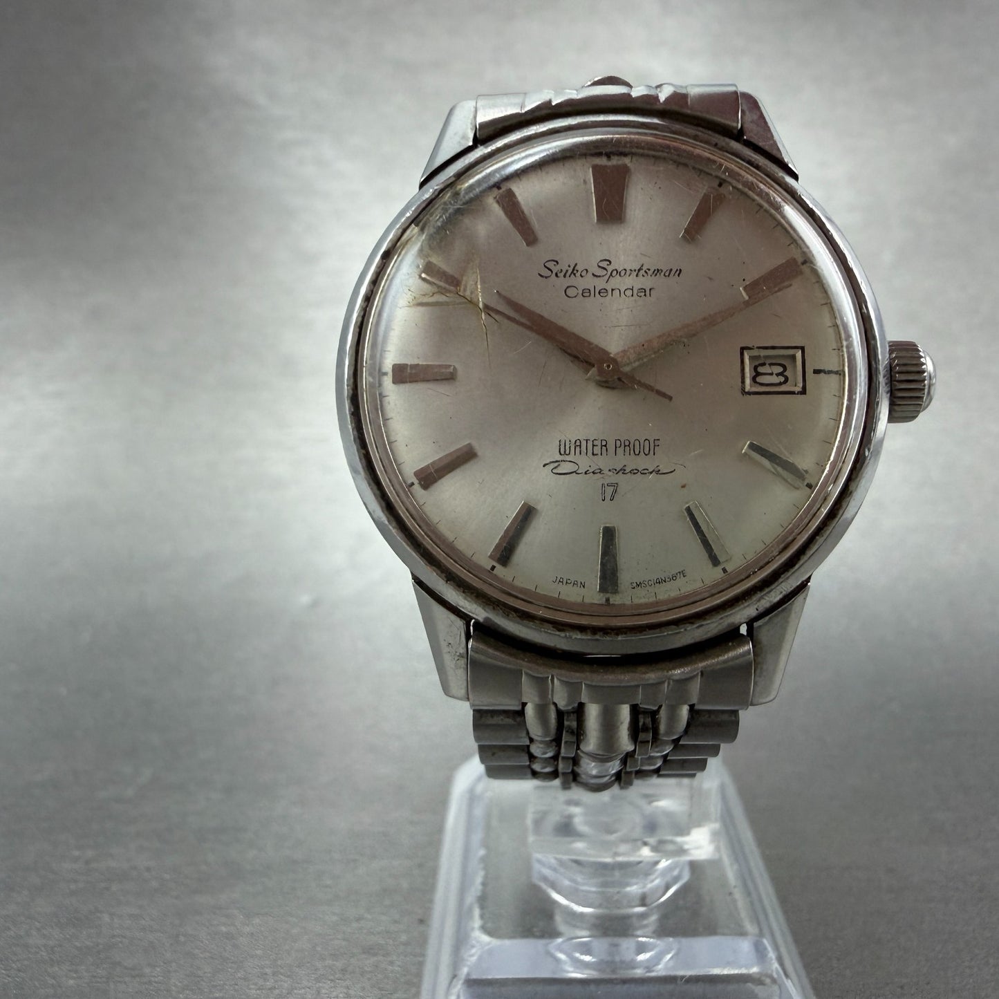 Seiko Sportsman Watch Men 36mm Silver Dial Silver Tone Date Manual 14112 Runs5