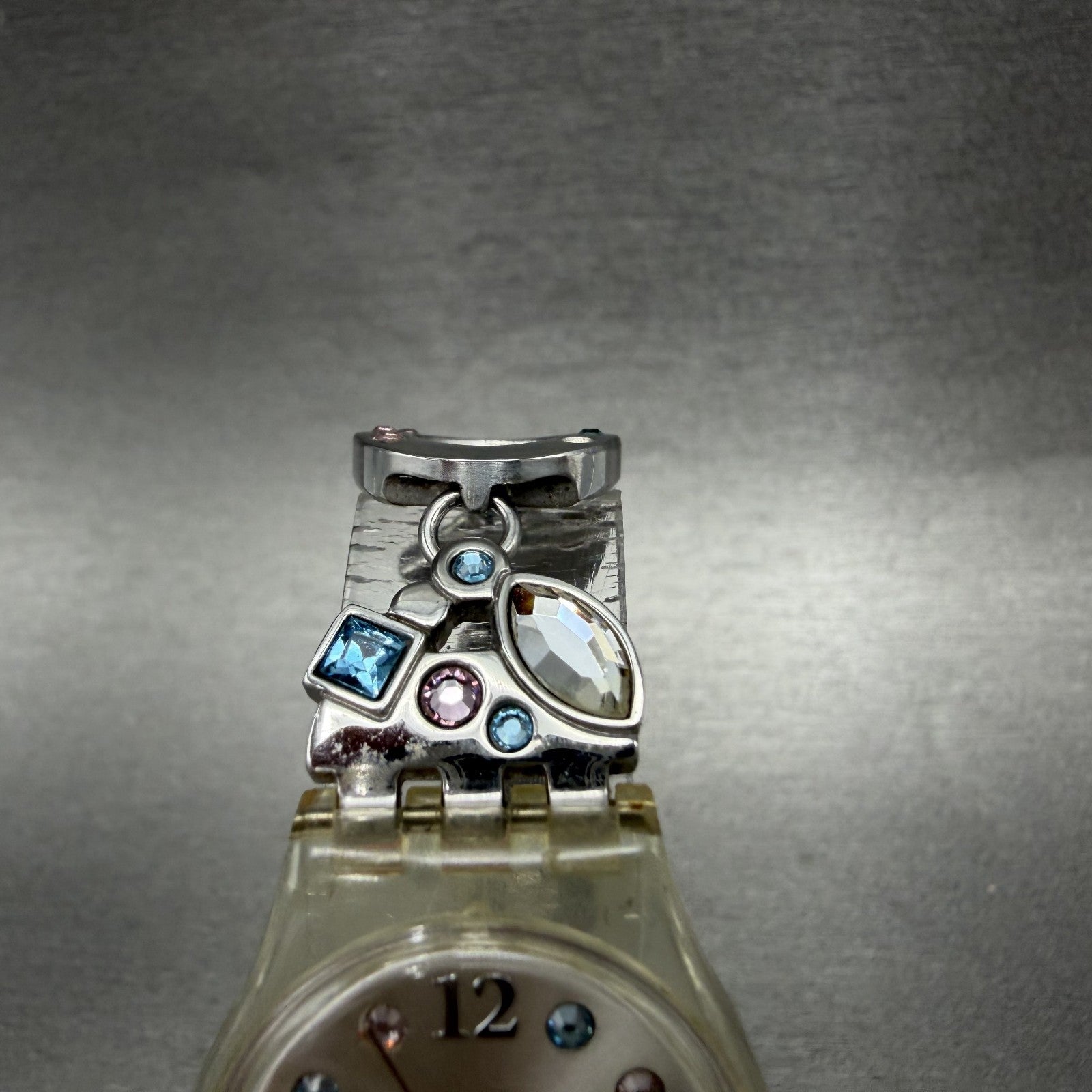 Swatch Menthol Tone Watch Women 25mm Silver Dial Clear Case Quartz LK292G NewBat4