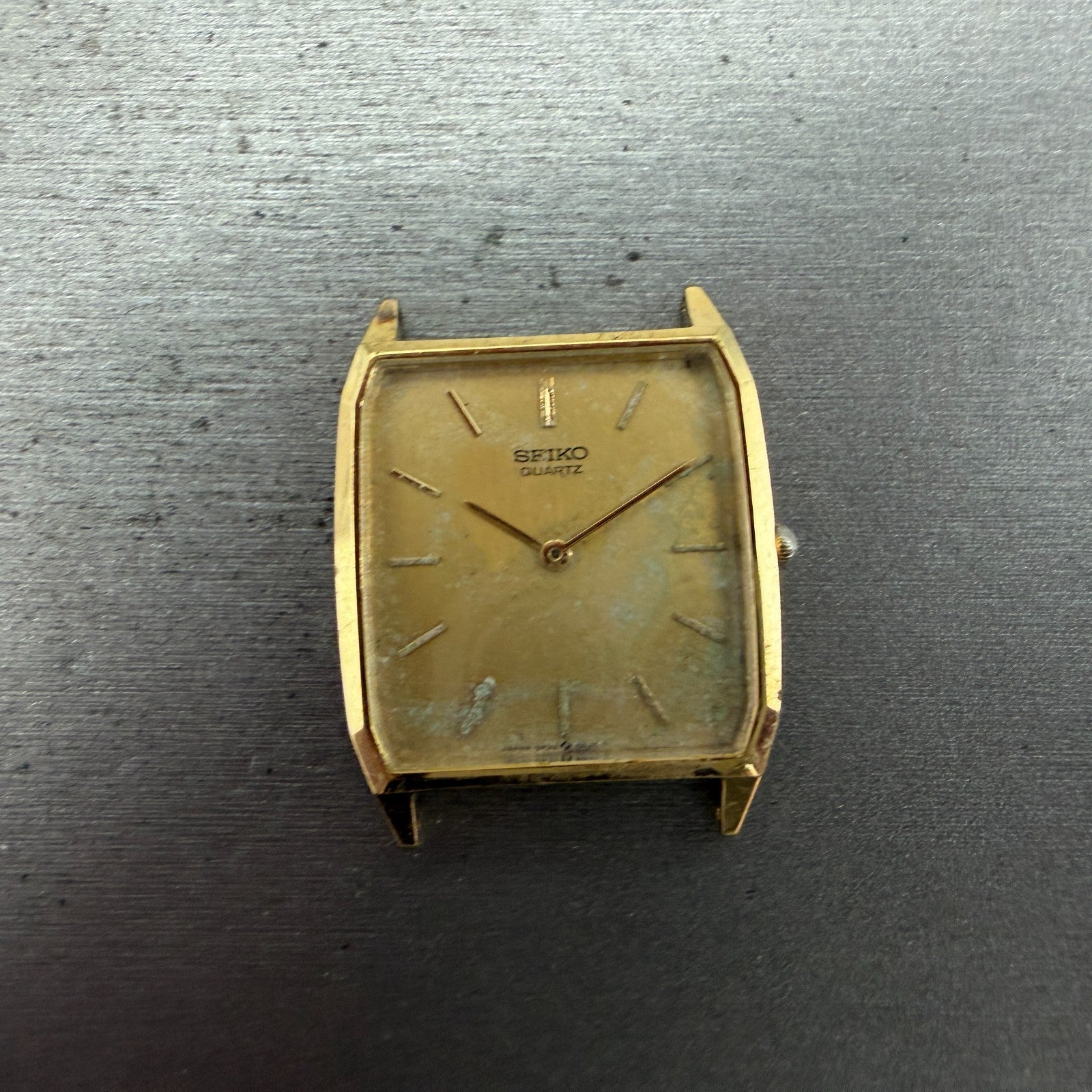Seiko Watch Men 27mm Champagne Dial Gold Tone Rectangle 5P30-5A10 New Battery0