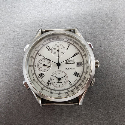 Orient Chronograph Watch Men 39mm White Dial Silver Tone Date Alarm READ!!!!!!!!0