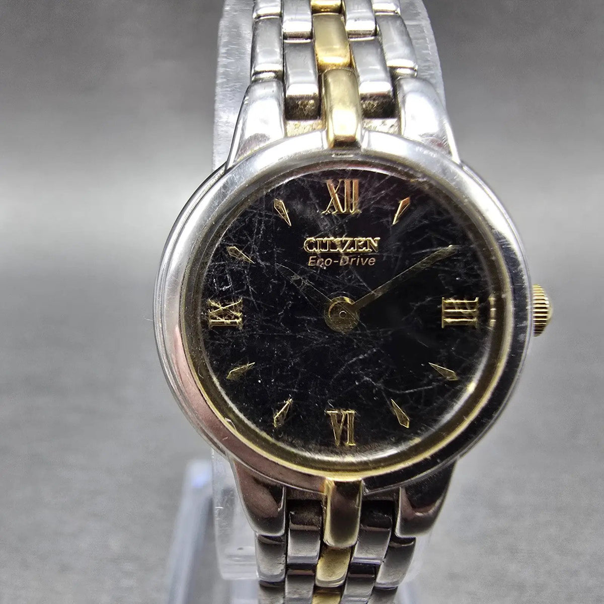 Citizen Eco-Drive Watch Women 21mm Black Dial Two Tone Round B023-S056501 Runs L0