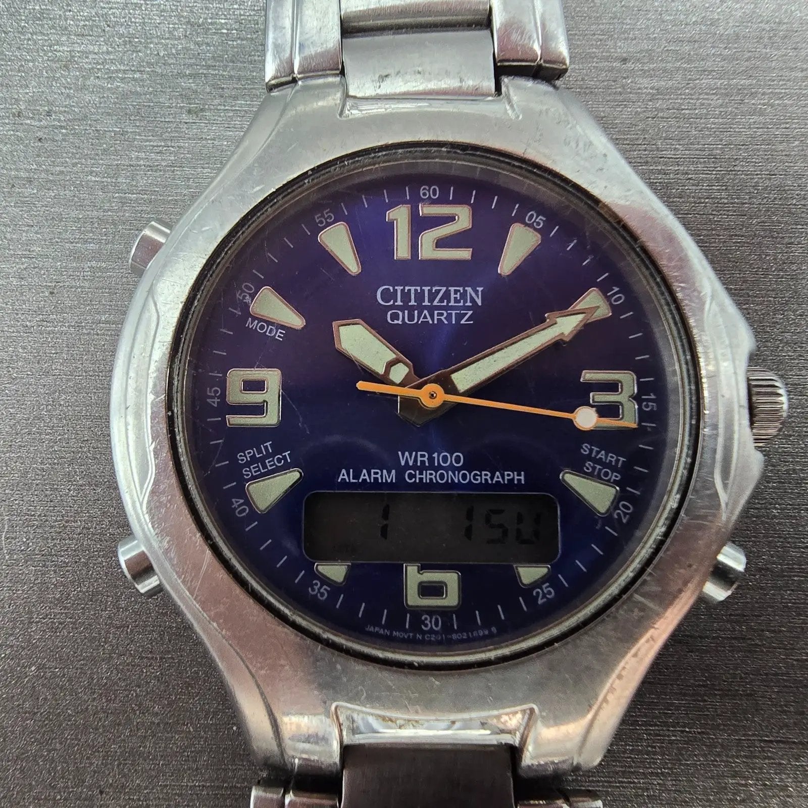 Citizen Watch Men 39mm Blue Dial Steel Alarm Chronograph Analog Digital New Batt1