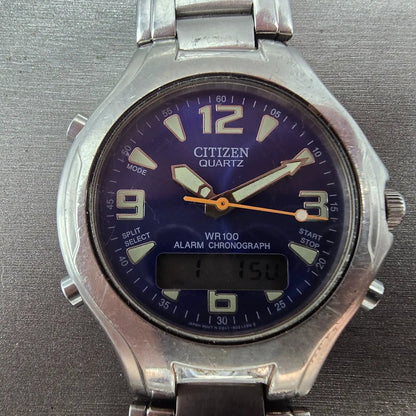 Citizen Watch Men 39mm Blue Dial Steel Alarm Chronograph Analog Digital New Batt1