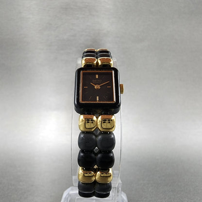 VTG Seiko Watch Women 14mm Black Dial Black Tone Rectangle 1E205540 New Battery5