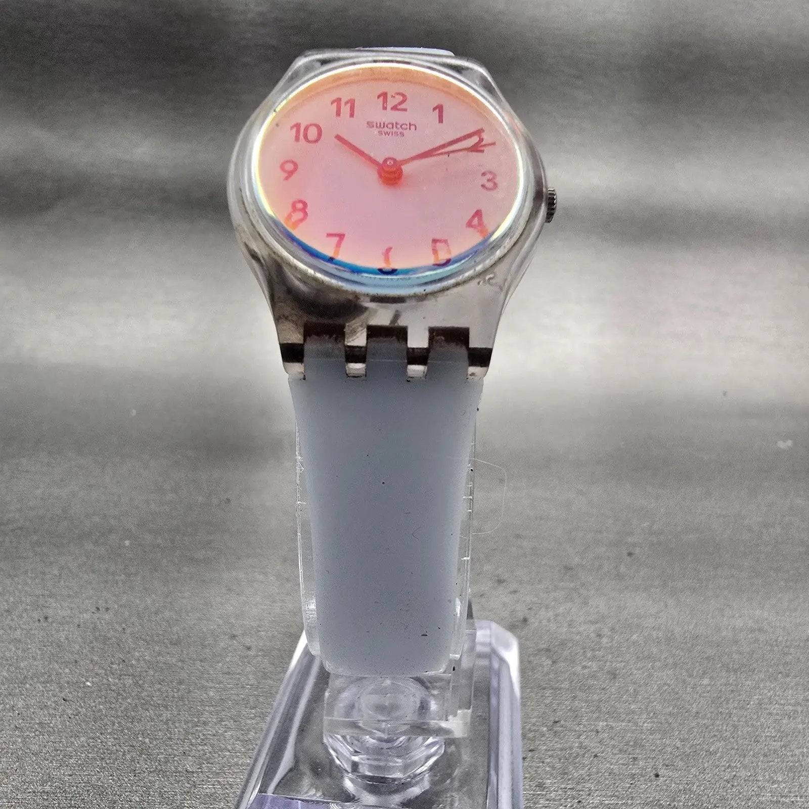 Swatch CASUAL BLUE Watch Women 25mm Blue Dial Clear Case Round LK396 New Battery5