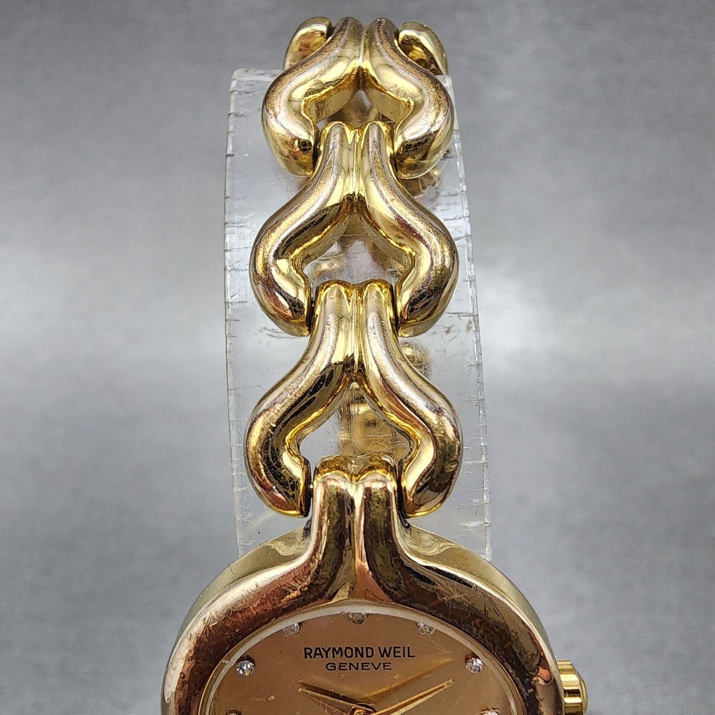 Raymond Weil Watch Women 23mm Gold Dial Gold Plated Round 5878 New Battery