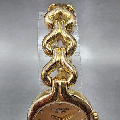 Raymond Weil Watch Women 23mm Gold Dial Gold Plated Round 5878 New Battery