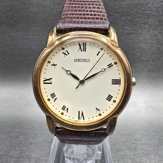 Seiko Watch Men 33mm Ivory Dial Gold Tone Round 7N01-6799 New Battery Vintage0