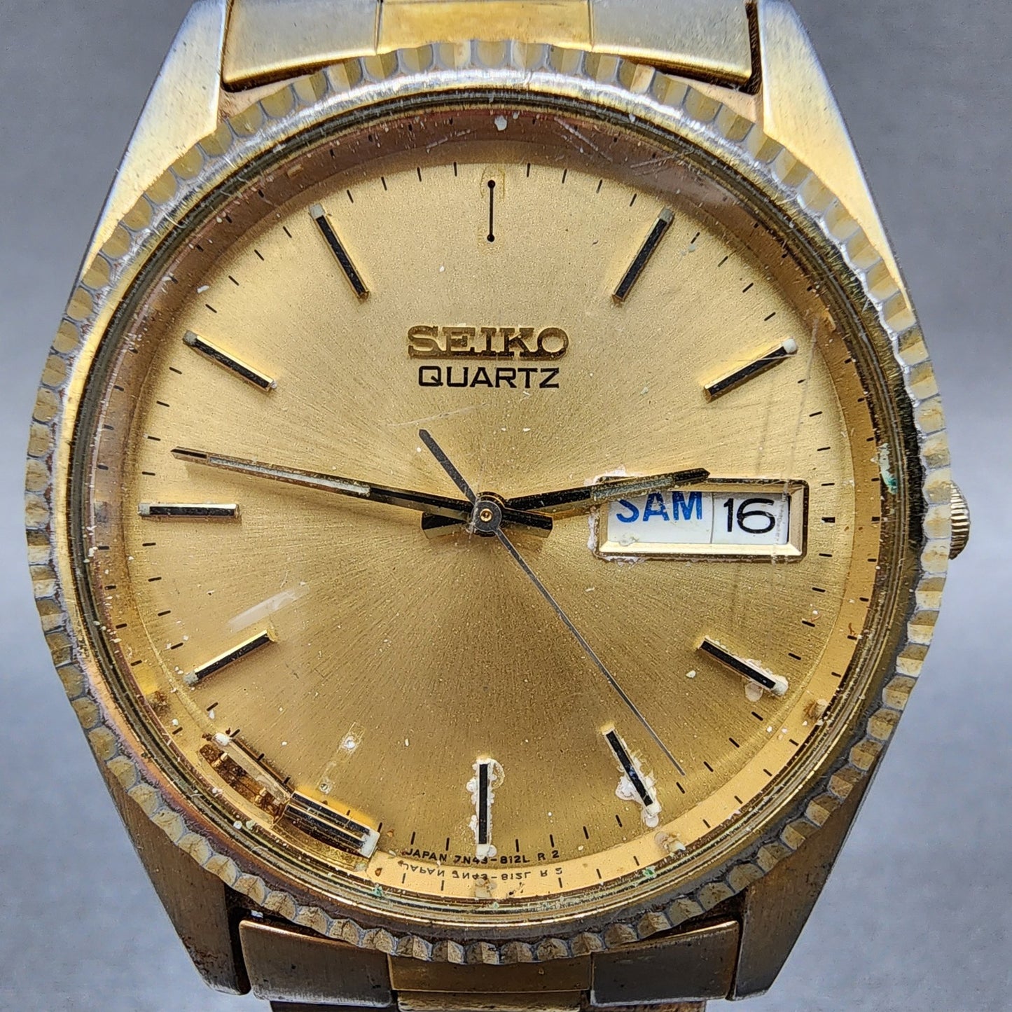 Seiko President Watch Men 36mm Champagne Dial Gold Tone Daydate 7n438110 PARTS2