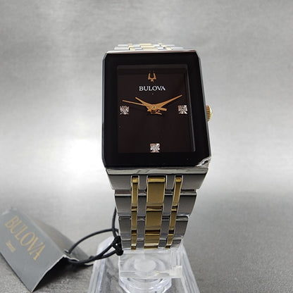 Bulova Quadra Tank Watch Women 21mm Black Dial Two Tone Rectangle 98P185 CHIPPED5