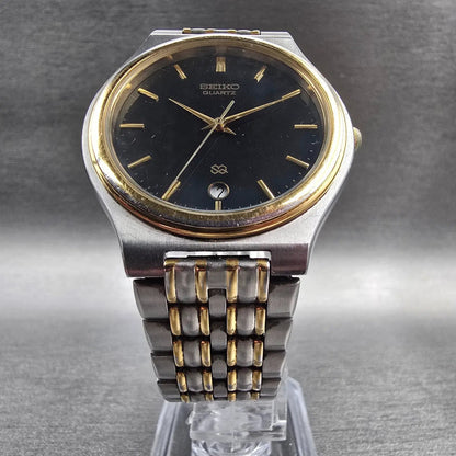 Seiko SQ Watch Men 36mm Black Dial Two Tone Date Round 5Y22-7039 New Battery5