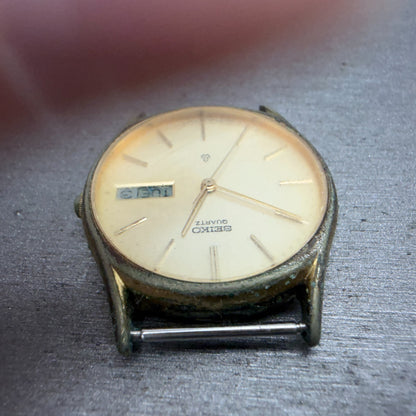 Seiko Watch Men 31mm Champagne Dial Gold Tone Daydate Round 7123-7090 PARTS5