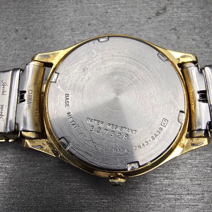 Seiko Watch Men 35mm Black Dial Gold Tone Daydate Round 7N43-8A39 New Battery10