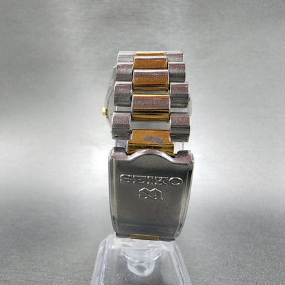 Seiko Sq Watch Men 36mm White Dial Two Tone Daydate Round  5y238a69 New Battery7