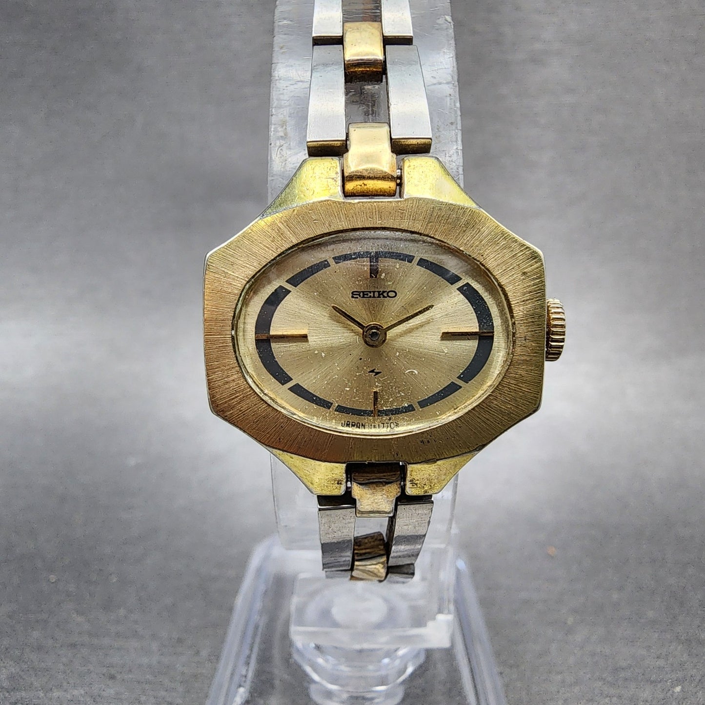 Seiko Watch Women 23mm Champagne Dial Two Tone Oval Vintage 117659 Manual Runs1