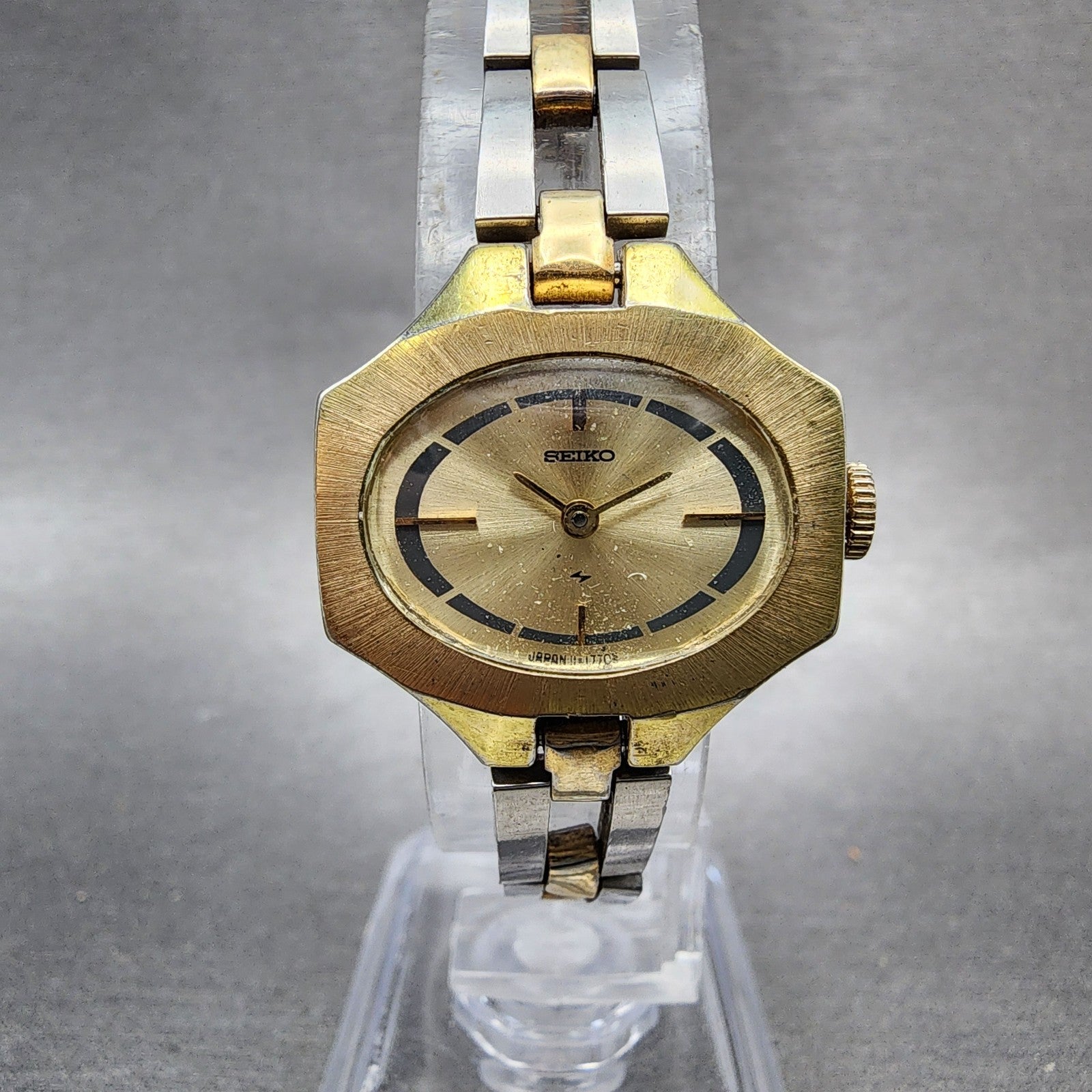 Seiko Watch Women 23mm Champagne Dial Two Tone Oval Vintage 117659 Manual Runs1