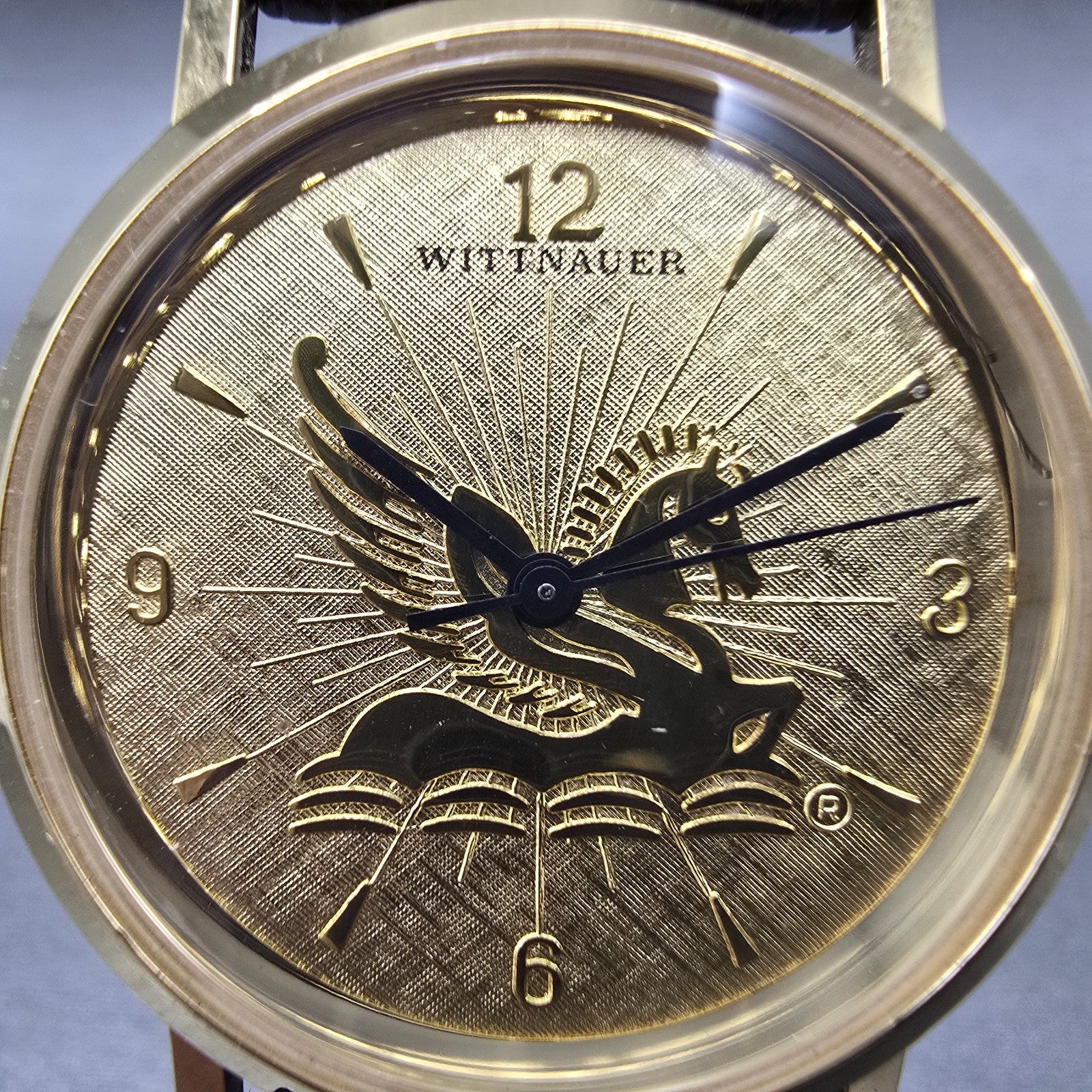 Wittnauer Pegasus Watch Men 34mm Gold Dial Gold Tone Round New Battery VTG1