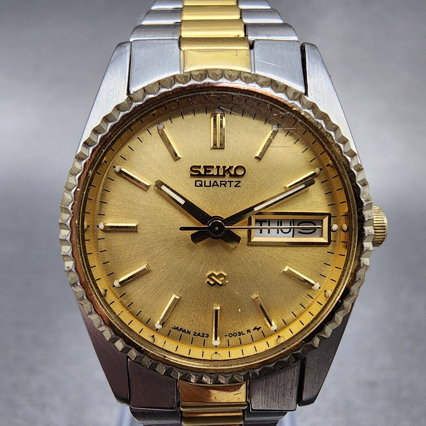 Seiko SQ Watch Women 24mm Gold Dial Two Tone Daydate Round 2A230030 New Battery1