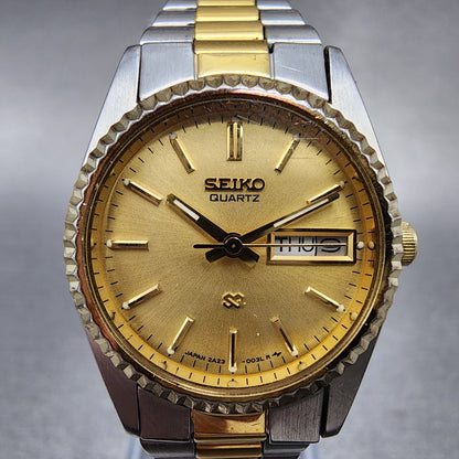 Seiko SQ Watch Women 24mm Gold Dial Two Tone Daydate Round 2A230030 New Battery1