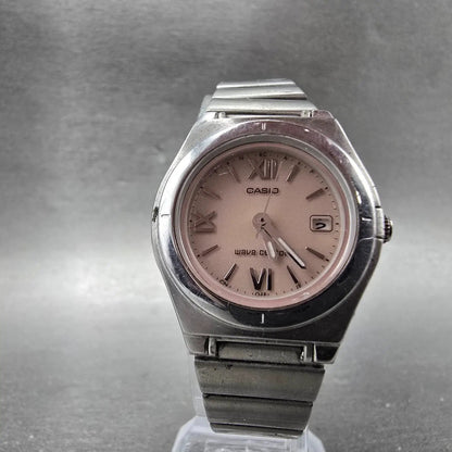 Casio Wave Ceptor Solar Watch Women 28mm Pink Dial Silver Tone Date LQW-10 Runs5