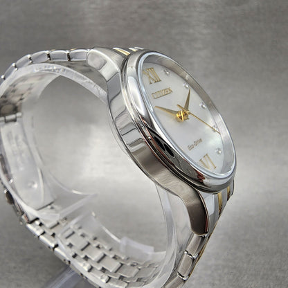 Citizen Eco-Drive Watch Women 31mm MOP Dial Two Tone Crystal Markers EM0894-50D