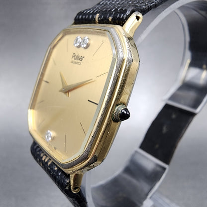 Pulsar Watch Men 30mm Champagne Dial Gold Tone Octagon Y100-5419 New Battery