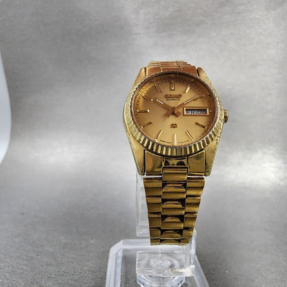 Seiko SQ Watch Women 24mm Champagne Dial Gold Tone Daydate 2a230030 New Battery5