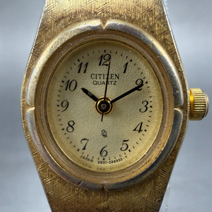 Citizen CQ Watch Women 17mm Champagne Dial Gold Tone Oval 2951-293886 New batt1