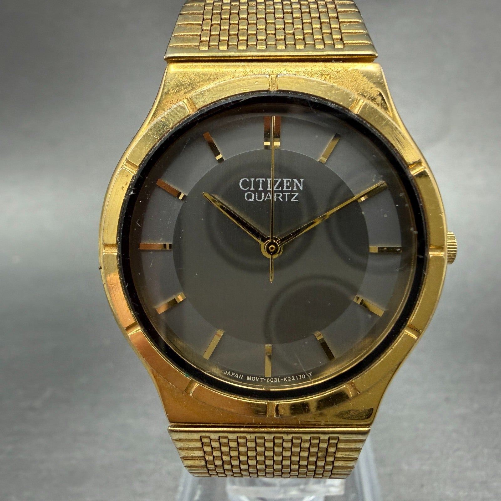 Citizen CQ Watch Men 31mm Gray Dial Gold Tone Round 6031-K06584 New Battery0