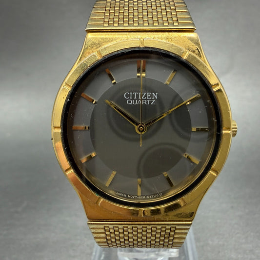 Citizen CQ Watch Men 31mm Gray Dial Gold Tone Round 6031-K06584 New Battery0