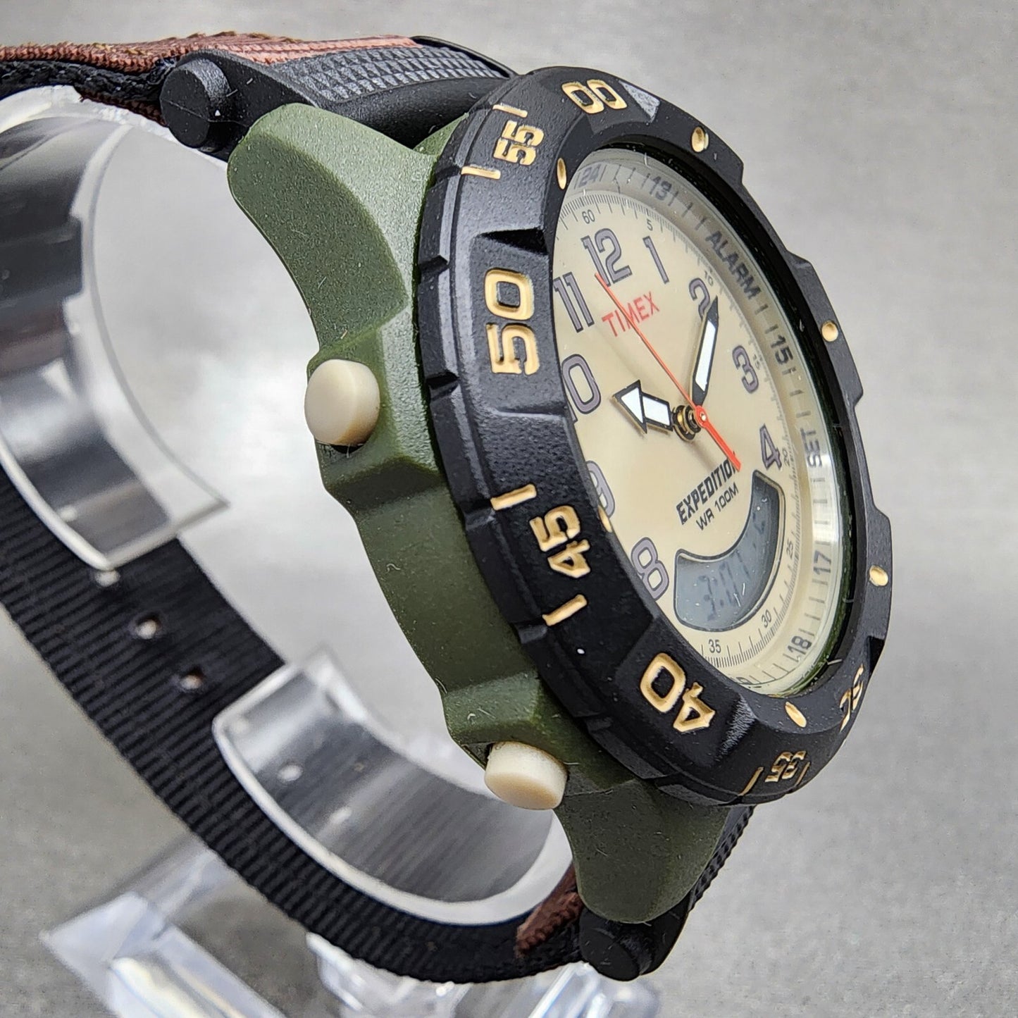 Timex Expedition Watch Men 41mm Brown Dial Green Case Analog Digital T451814