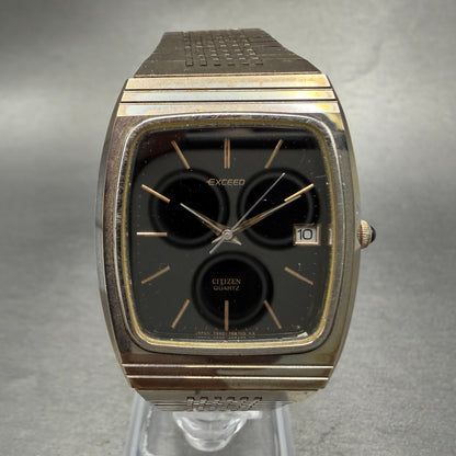 Citizen Exceed Watch Men 31mm Black Dial Gold Tone Date 4-797221 New Battery0