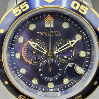 Invicta Pro Diver Chronograph Watch Men 48mm Blue Dial Two Tone 0077 New Battery2