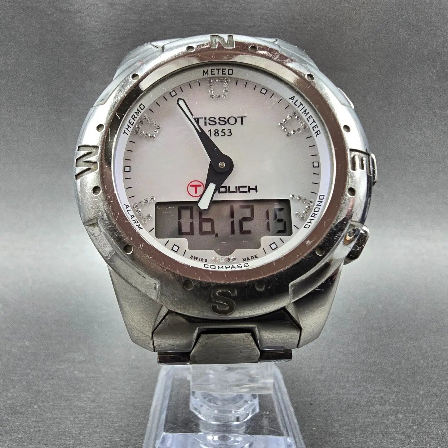 Tissot T-Touch Watch 43mm Women MOP Dial Titanium Alarm Chronograph READ! NewBat5