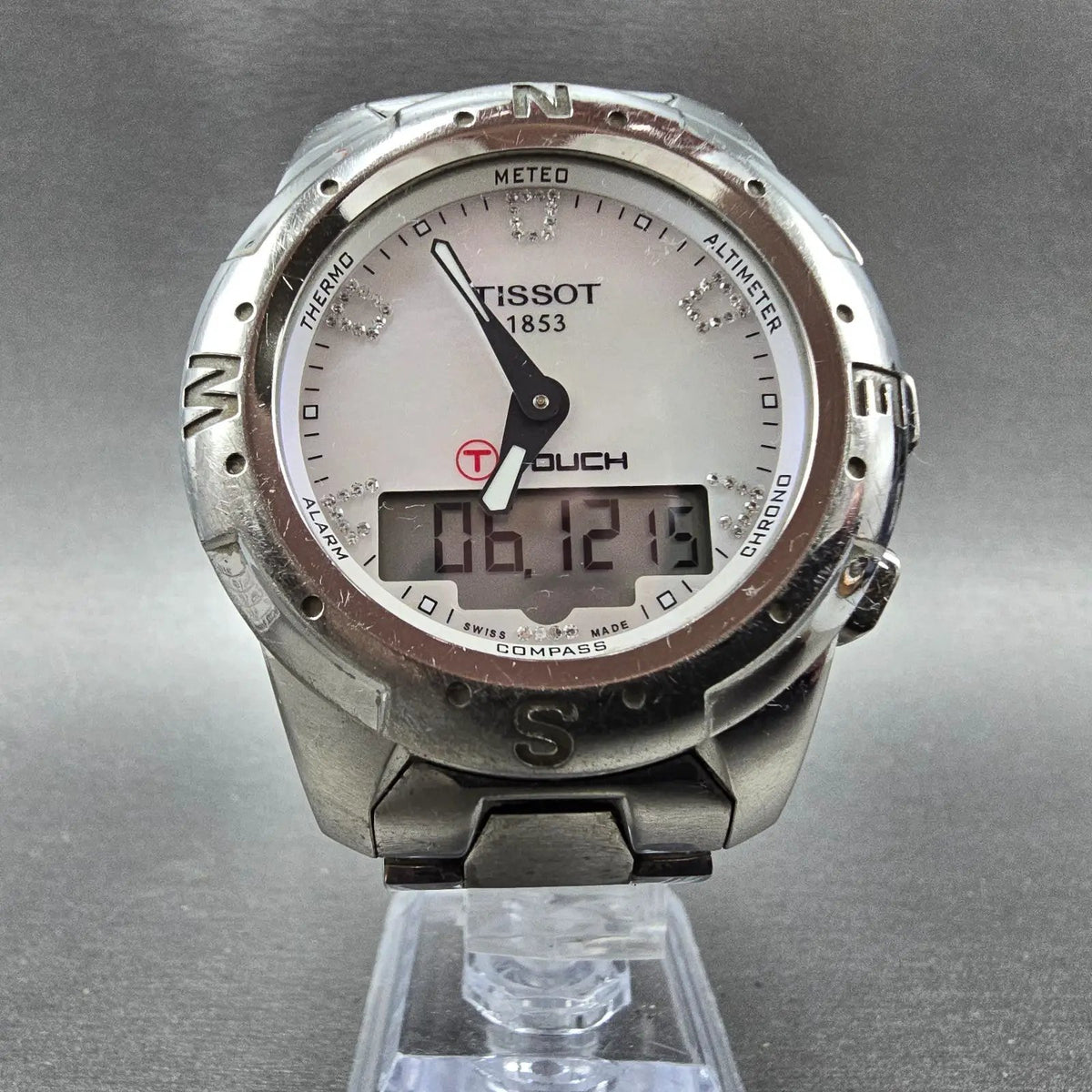 Tissot T-Touch Watch 43mm Women MOP Dial Titanium Alarm Chronograph READ! NewBat5
