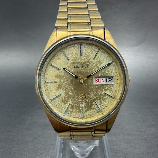 Seiko SQ Watch Men 34mm Champagne Dial Gold Tone REDA!!!!! 8123-8009 New Battery0