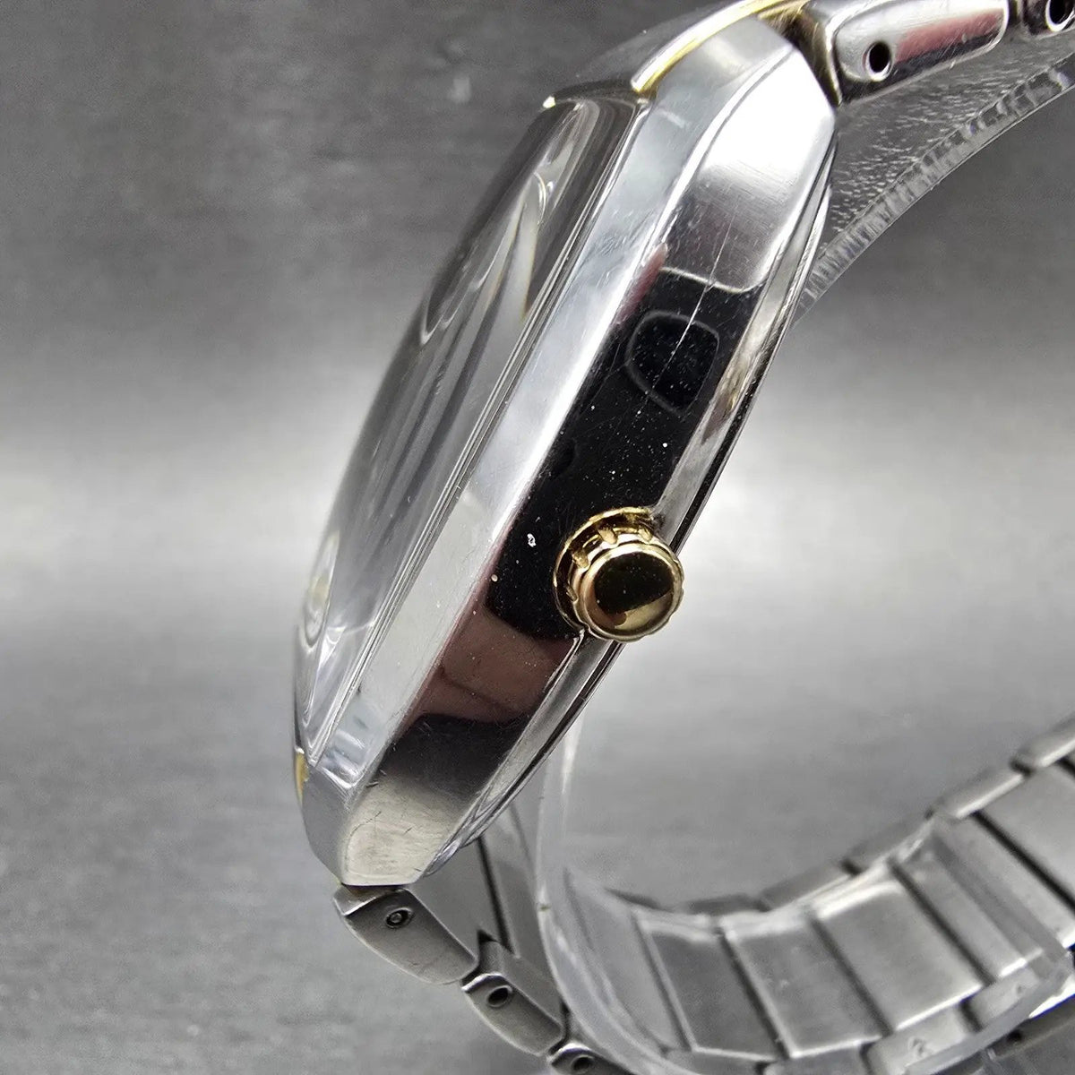 Seiko Solar Tank Watch Men 35mm Gray Dial Two Tone Date Rectangle V157-0AT0 Runs2