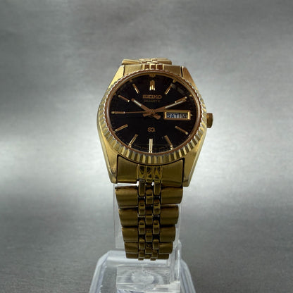 Seiko SQ Watch Women 24mm Black Dial Gold Tone Daydate 24mm Round New Battery I95