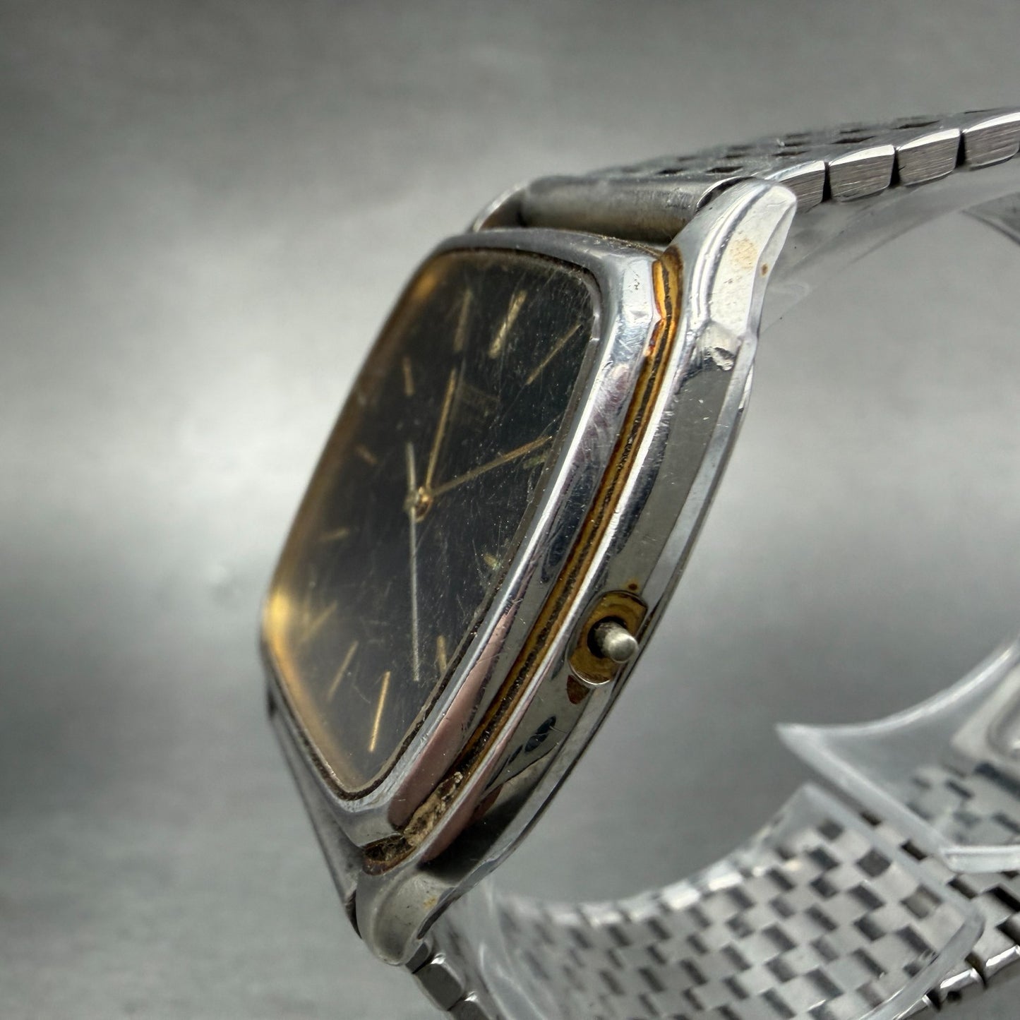 Seiko Tank Watch Men 31mm Black Dial Silver Tone Rectangle 6030-5190 PARTS3